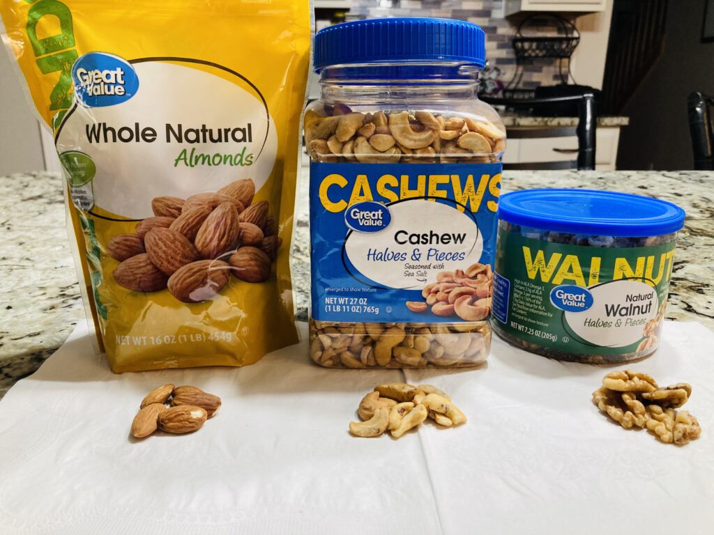 Almond, cashew and walnut
