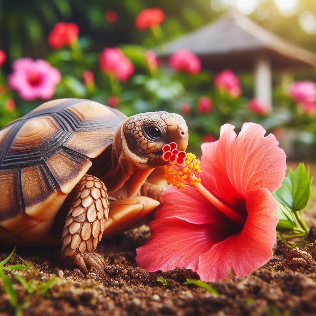 Turtle and hibiscus flower