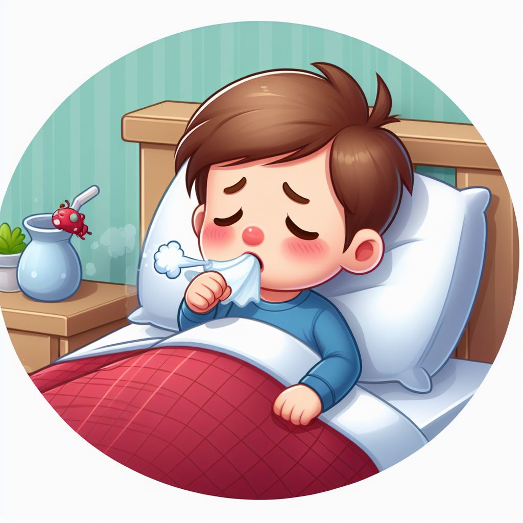 sick child in bed with cough and cold