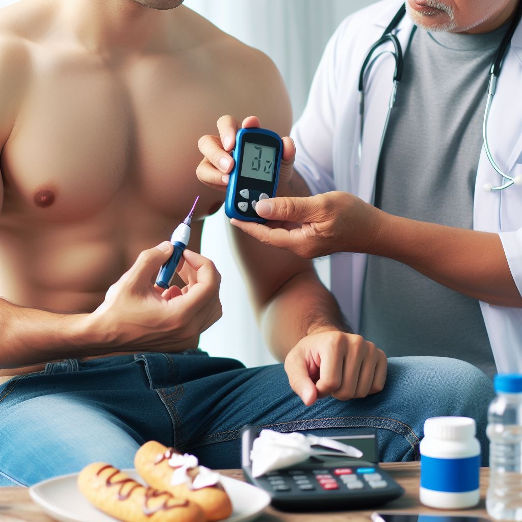 Diabetic patient checking his blood glucose level